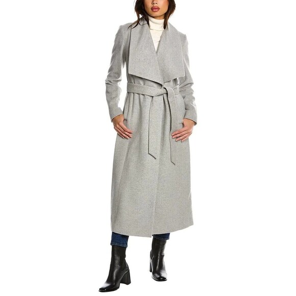 New Womens Cole Haan Coat 8 Wool Blend Trench Dark Green Petroleum Tie Waist Wra - Picture 11 of 11